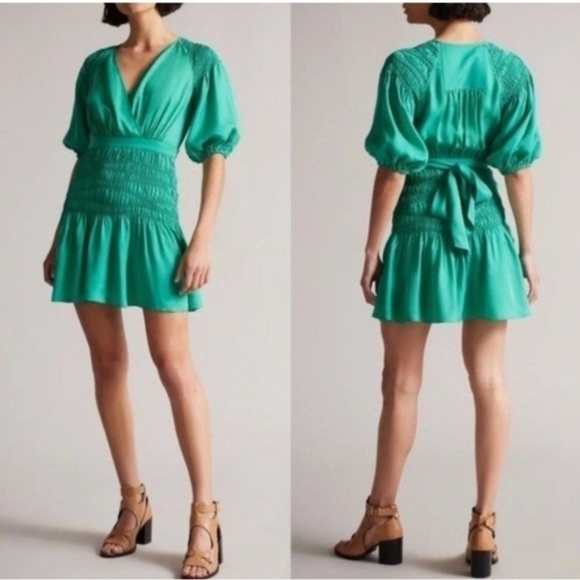 Ted Baker Taluna Smocked Wrap Minidress, Size 3 (US 10) - Picture 3 of 6